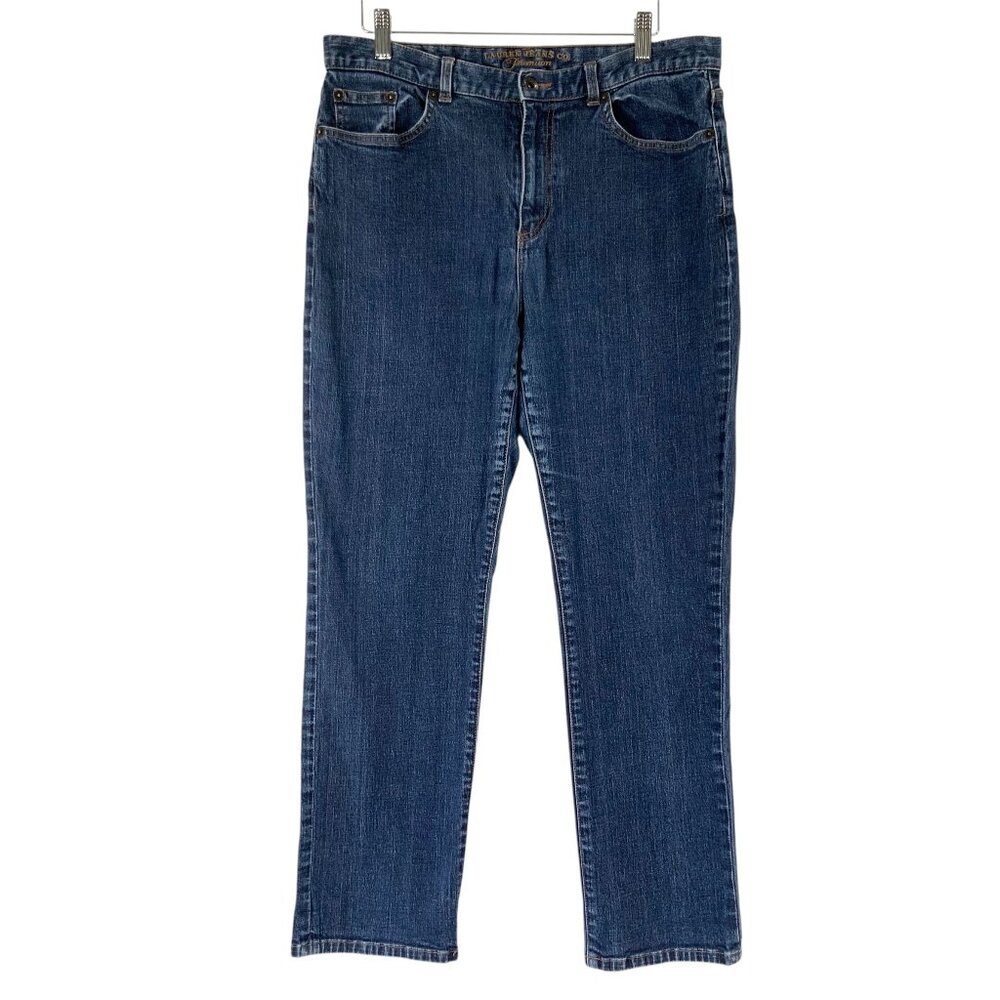 Lauren Jeans Co RLL Blue Straight Leg Jeans 12P Button Zip Low Rise Logo Patch
